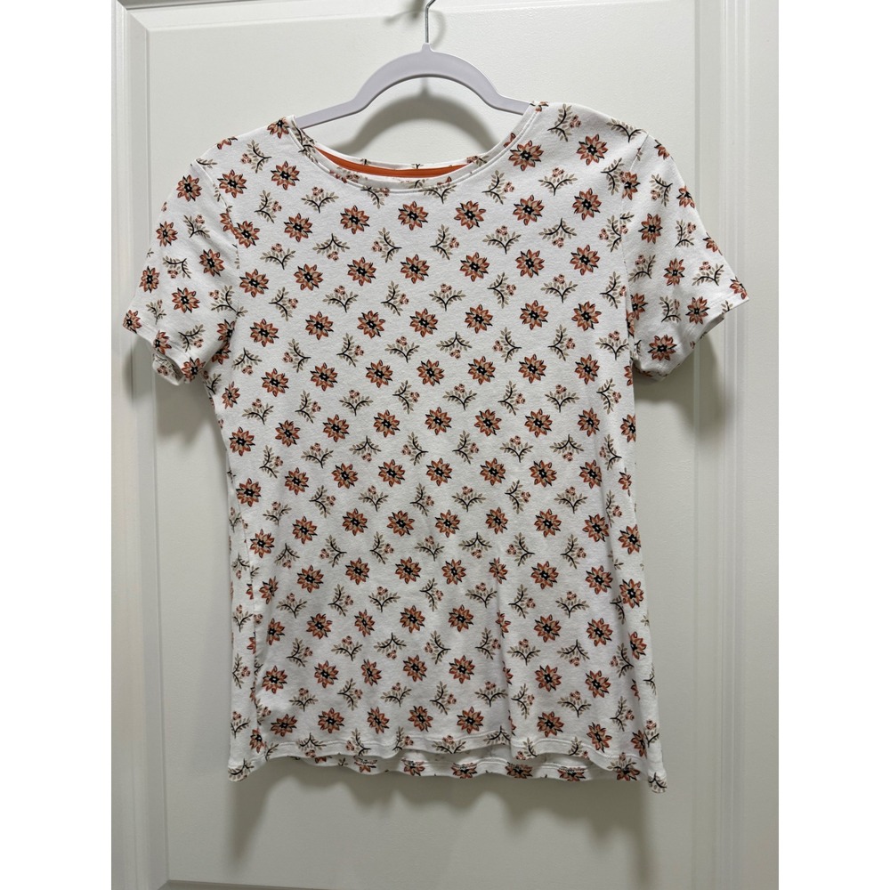 Croft & Barrow The Classic Tee Womens XS White Floral Cotton Short Sleeve Shirt